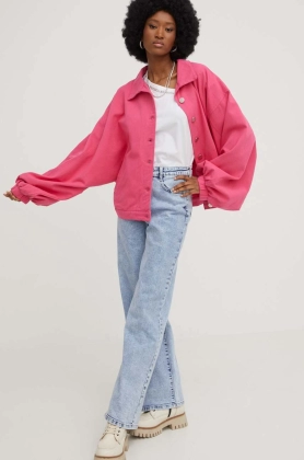 Answear Lab geaca jeans femei, culoarea roz, de tranzitie, oversize