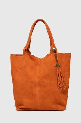 Answear Lab geanta de mana din piele intoarsa culoarea portocaliu