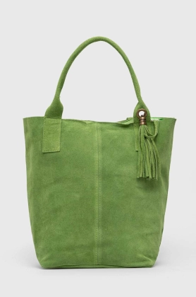 Answear Lab geanta de mana din piele intoarsa culoarea verde