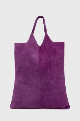 Answear Lab geanta de mana din piele intoarsa culoarea violet