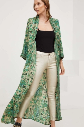 Answear Lab kimono de matase culoarea verde, modelator