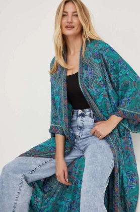 Answear Lab kimono de matase culoarea verde, oversize, modelator