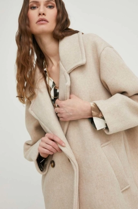 Answear Lab palton de lana , culoarea bej, de tranzitie, oversize