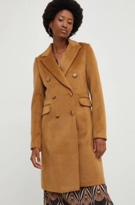 Answear Lab palton de lana culoarea maro, de tranzitie, cu doua randuri de nasturi