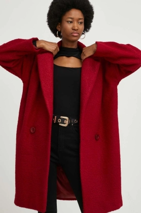 Answear Lab palton de lana culoarea rosu, de tranzitie, oversize