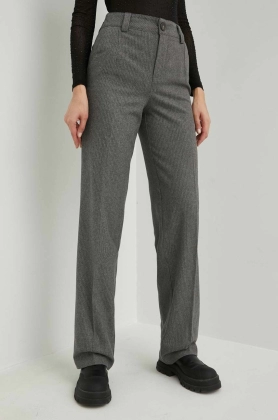 Answear Lab pantaloni din lana femei, culoarea gri, lat, high waist
