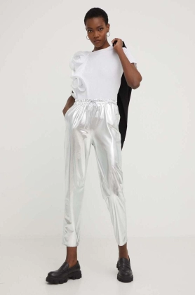 Answear Lab pantaloni femei, culoarea argintiu, drept, high waist