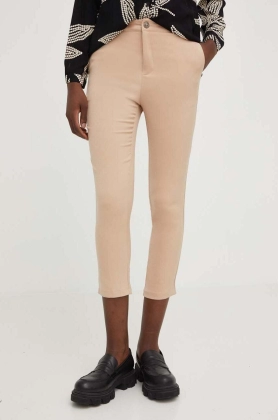 Answear Lab pantaloni femei, culoarea bej, mulata, high waist