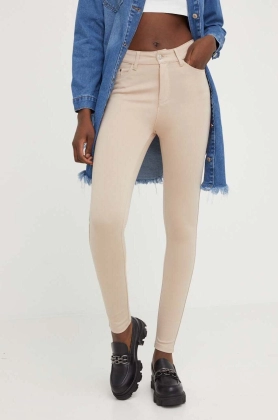 Answear Lab pantaloni femei, culoarea bej, mulata, medium waist