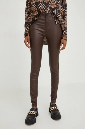 Answear Lab pantaloni femei, culoarea maro, mulata, medium waist