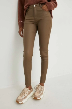 Answear Lab pantaloni femei, culoarea maro, mulata, medium waist