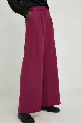 Answear Lab pantaloni femei, culoarea roz, lat, high waist