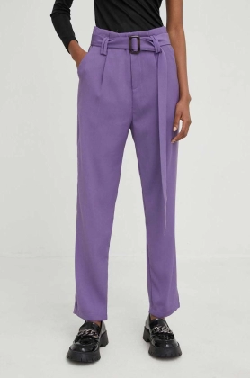 Answear Lab pantaloni femei, culoarea violet, mulata, high waist