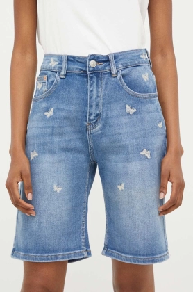 Answear Lab pantaloni scurti jeans femei, cu imprimeu, high waist