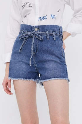 Answear Lab Pantaloni scurti jeans femei, material neted, high waist