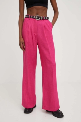Answear Lab pantaloni x colectia limitata SISTERHOOD femei, culoarea roz, lat, high waist