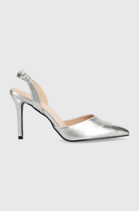 Answear Lab pantofi cu toc culoarea argintiu