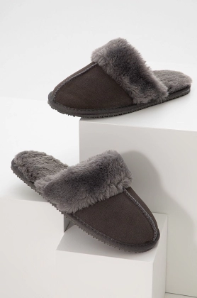 Answear Lab papuci din piele intoarsa culoarea gri