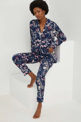Answear Lab pijama femei, culoarea albastru marin