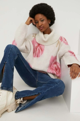 Answear Lab pulover de lana femei, culoarea alb, calduros, cu guler
