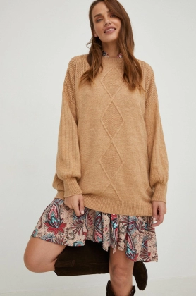 Answear Lab pulover de lana femei, culoarea bej,