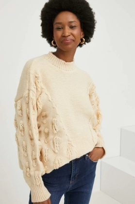 Answear Lab pulover de lana femei, culoarea bej, light, cu turtleneck