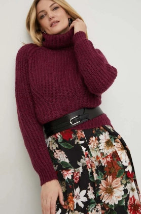 Answear Lab pulover de lana femei, culoarea bordo, calduros, cu guler