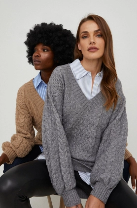 Answear Lab pulover de lana femei, culoarea gri, calduros