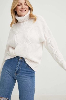 Answear Lab pulover de lana femei, culoarea gri, calduros, cu guler