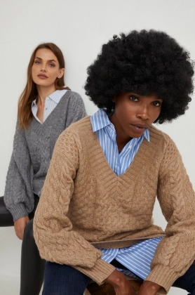 Answear Lab pulover de lana femei, culoarea maro, calduros