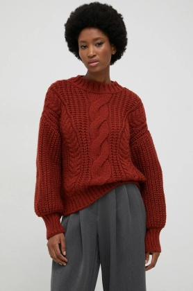 Answear Lab pulover de lana femei, culoarea maro, calduros