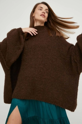 Answear Lab pulover de lana femei, culoarea maro, light