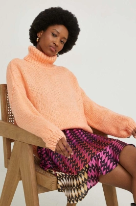 Answear Lab pulover de lana femei, culoarea portocaliu, cu guler