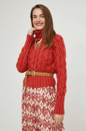 Answear Lab pulover de lana femei, culoarea rosu, calduros, cu guler