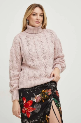 Answear Lab pulover de lana femei, culoarea roz, calduros, cu guler