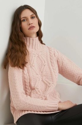 Answear Lab pulover de lana femei, culoarea roz, calduros, cu guler