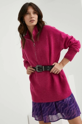 Answear Lab pulover de lana femei, culoarea roz, cu turtleneck