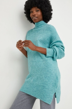 Answear Lab pulover de lana femei, culoarea turcoaz, cu turtleneck