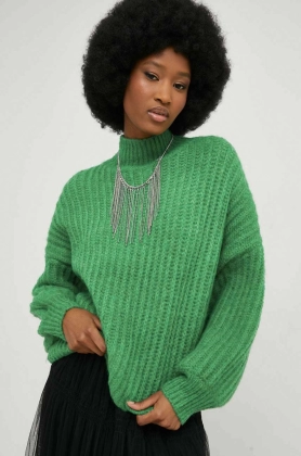 Answear Lab pulover de lana femei, culoarea verde, cu turtleneck