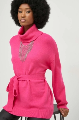 Answear Lab pulover din amestec de lana femei, culoarea roz, calduros, cu guler