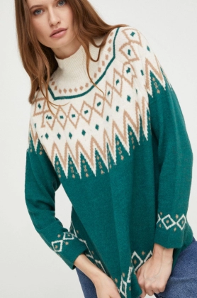 Answear Lab pulover din amestec de lana femei, culoarea verde, calduros, cu turtleneck