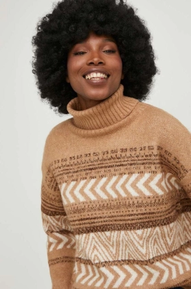 Answear Lab pulover femei, culoarea bej, calduros, cu guler