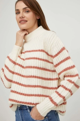 Answear Lab pulover femei, culoarea bej, calduros, cu turtleneck