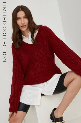 Answear Lab pulover femei, culoarea bordo, calduros