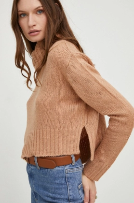 Answear Lab pulover femei, culoarea maro, calduros, cu guler
