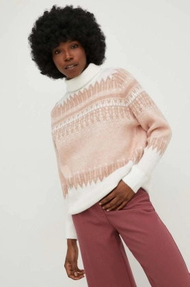 Answear Lab pulover femei, culoarea roz, calduros, cu guler