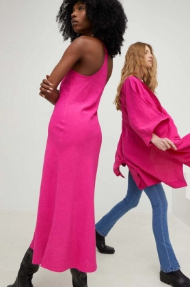 Answear Lab rochie din in x colectia limitata SISTERHOOD culoarea roz, maxi, drept
