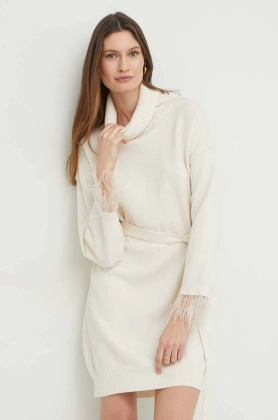 Answear Lab rochie din lana culoarea alb, mini, oversize