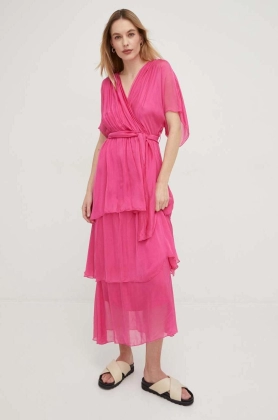 Answear Lab rochie din matase culoarea roz, maxi, evazati
