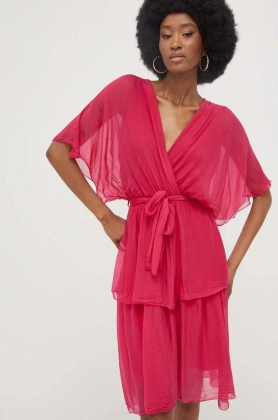 Answear Lab rochie din matase culoarea roz, mini, evazati